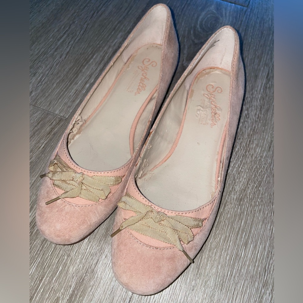 Seychelles Blush Pink Suede Ballet Flats with Ribbon Trim